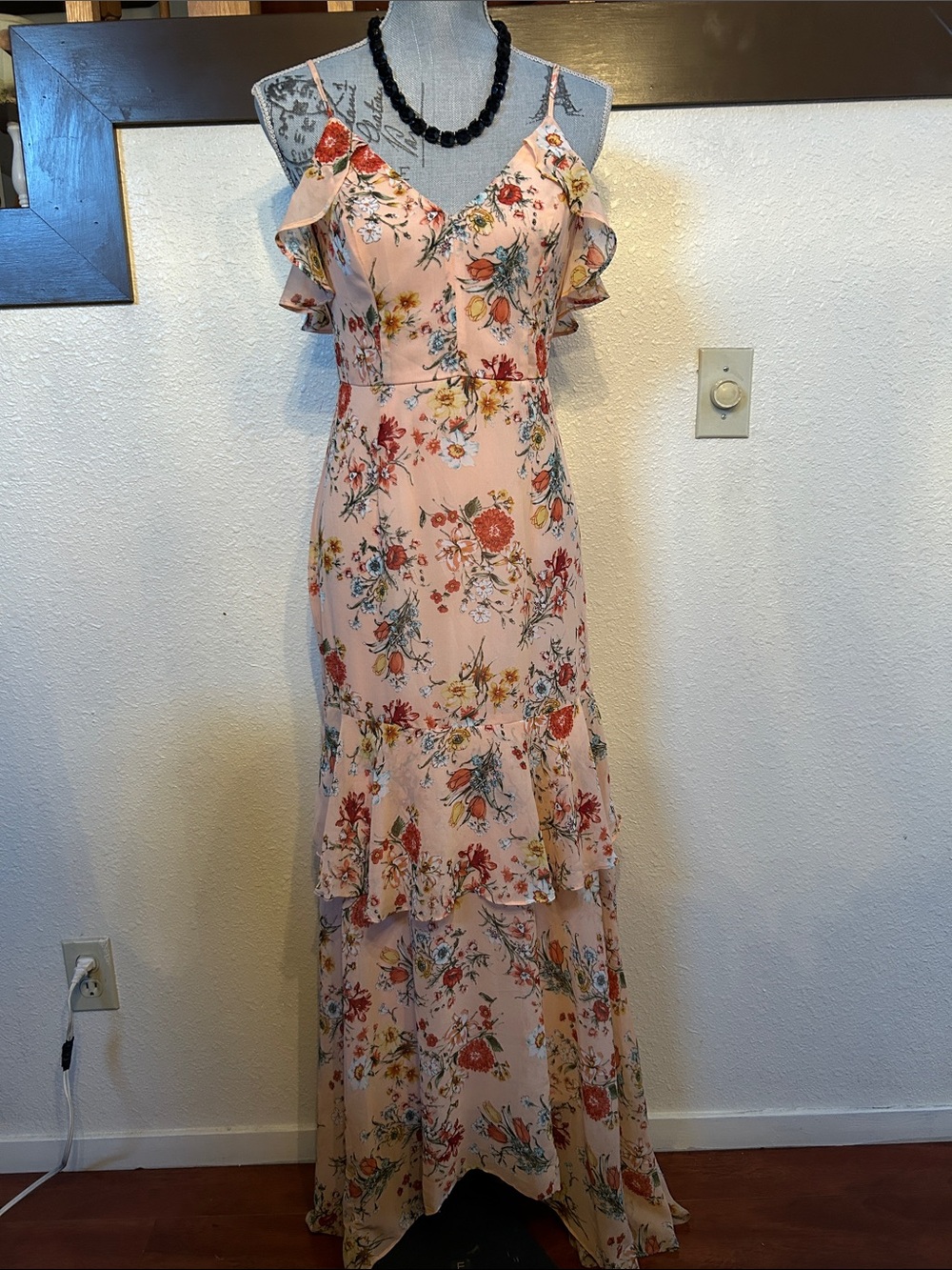 Floral Ruffle Maxi Dress - Pink